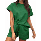 thumbnail image 1 of Conjunto de Pijama de 2 Piezas para Mujer, Color Liso, Cuello Redondo, Informal, de Tela Texturizada, Corta, Verde, XL, 1 of 7