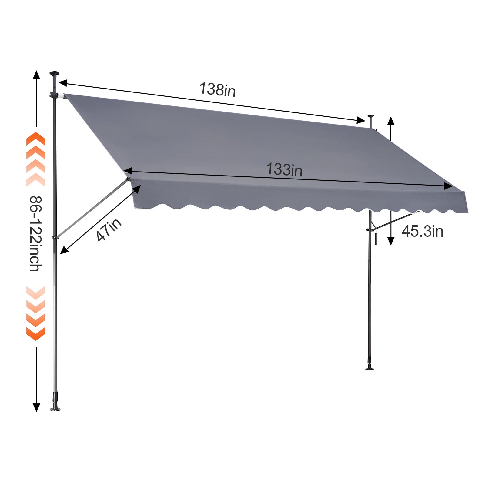 KFFKFF 138 x 47" Outdoor Retractable Awning, Manual Sunshade Canopy with Crank Handle, Height Adjustable 86 to 122 in, Ideal for Patio/Balcony/Yard, Dark Gray
