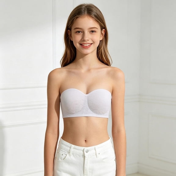 Girls Strapless Bandeau Bra for Wireless Side Support with Dual-Color Adjustable Straps(Grey,38)