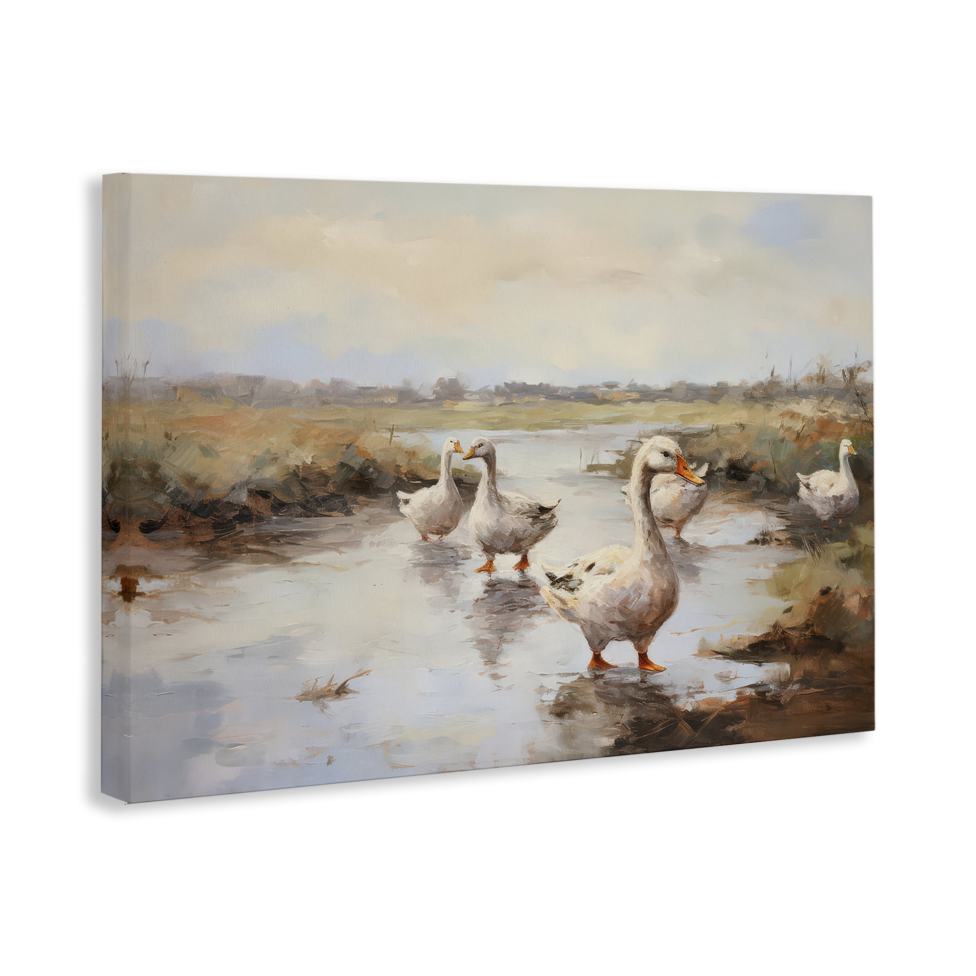 Stupell Industries Swan Family Traditional Pond Landscape & Nature Painting Wrapped Canvas Art Print Wall Art, 24 x 16