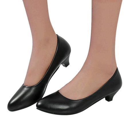 Oyedens Kitten Heels Dress Shoes for Women Ladies Formal Leather Business Low Heels Work Pump Shoes