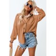 thumbnail image 4 of Women's Brown Waffle Knit Button Up Casual Shirt, 4 of 5