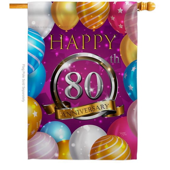 Breeze Decor H115199-BO 28 x 40 in. Happy 80th Anniversary House Flag with Celebration Double-Sided Decorative Vertical Decoration Banner Garden Yard Gift