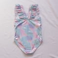 thumbnail image 4 of GYRATEDREAM Kids Girls One Piece Swimsuit Teen Hot Stamping Print Ruffle Sleeve Bathing Suits Cute Backless Swimwear for 6-14 Years, 4 of 7
