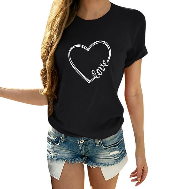 Cathalem Cotton Tshirts for Women Graphic Tee Shirts Valentine Day Gifts  for Her,Black XXXL