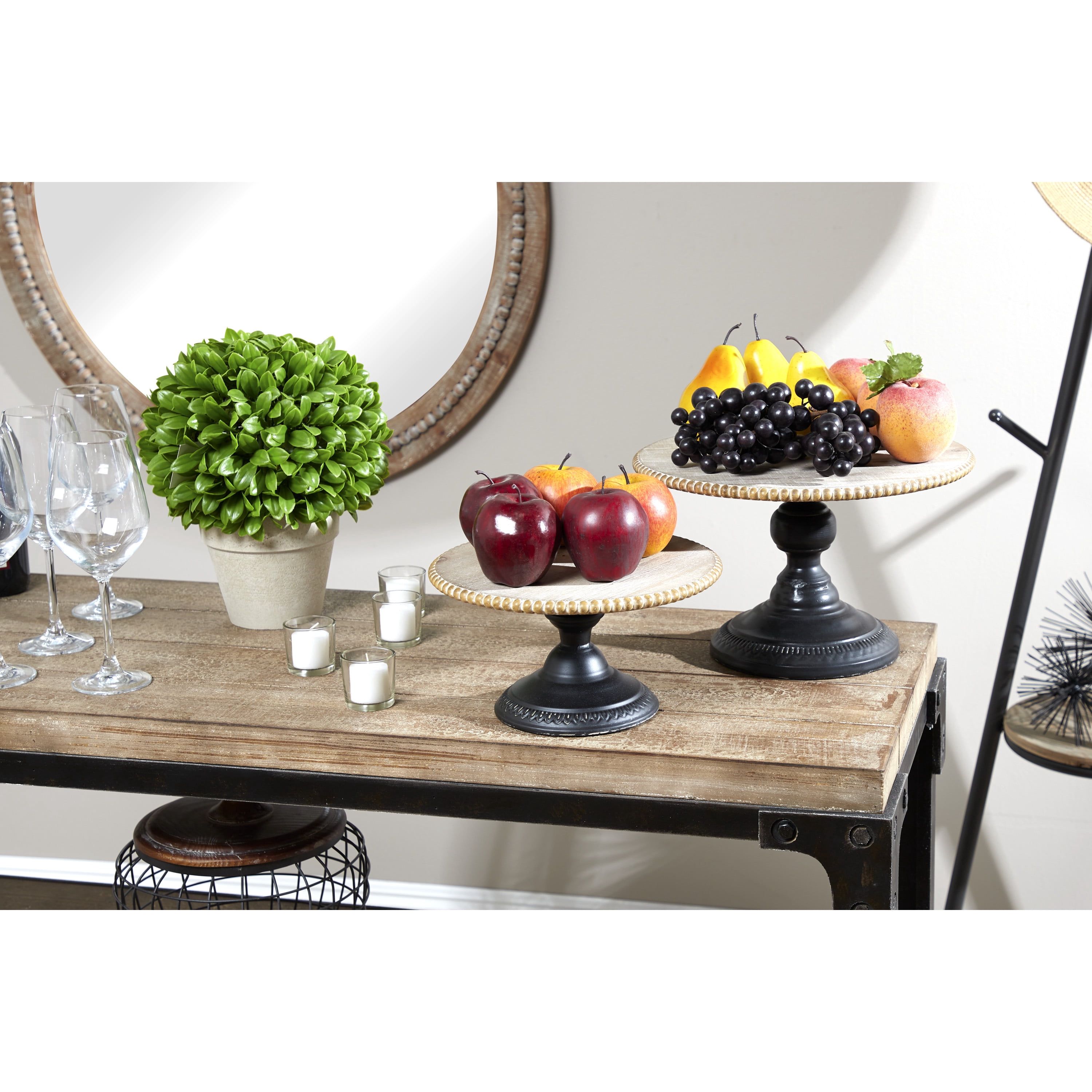 DecMode 13", 11"W Light Brown Wood Decorative Stand with Black Base, 2-Pieces