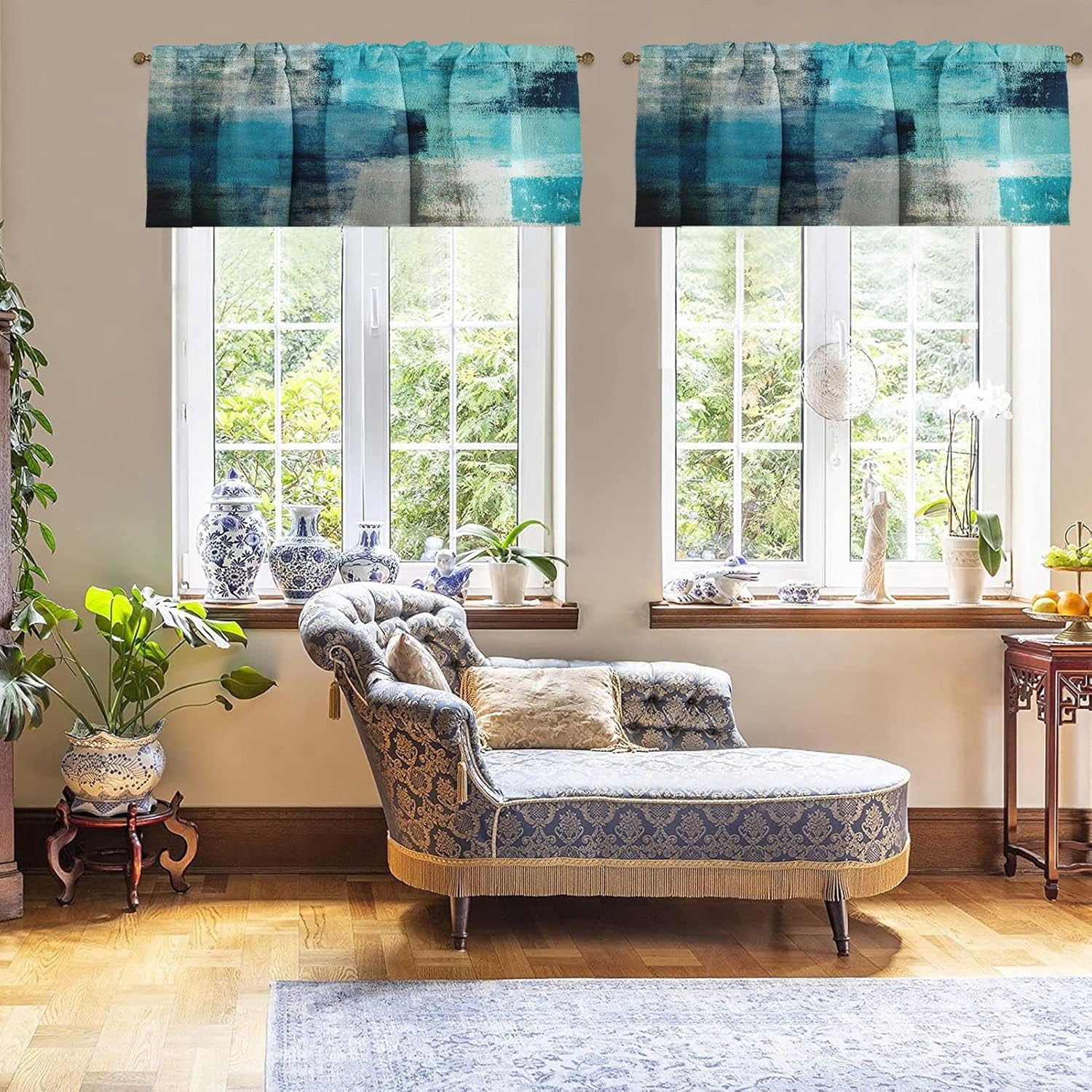 4 Pack Valances Window Treatments, Turquoise Abstract Modern Art Blackout Adjustable Valances for Living Room Bathroom Bedroom Kitchen Over Sink, 18x52 Inch Rod Pocket Valances
