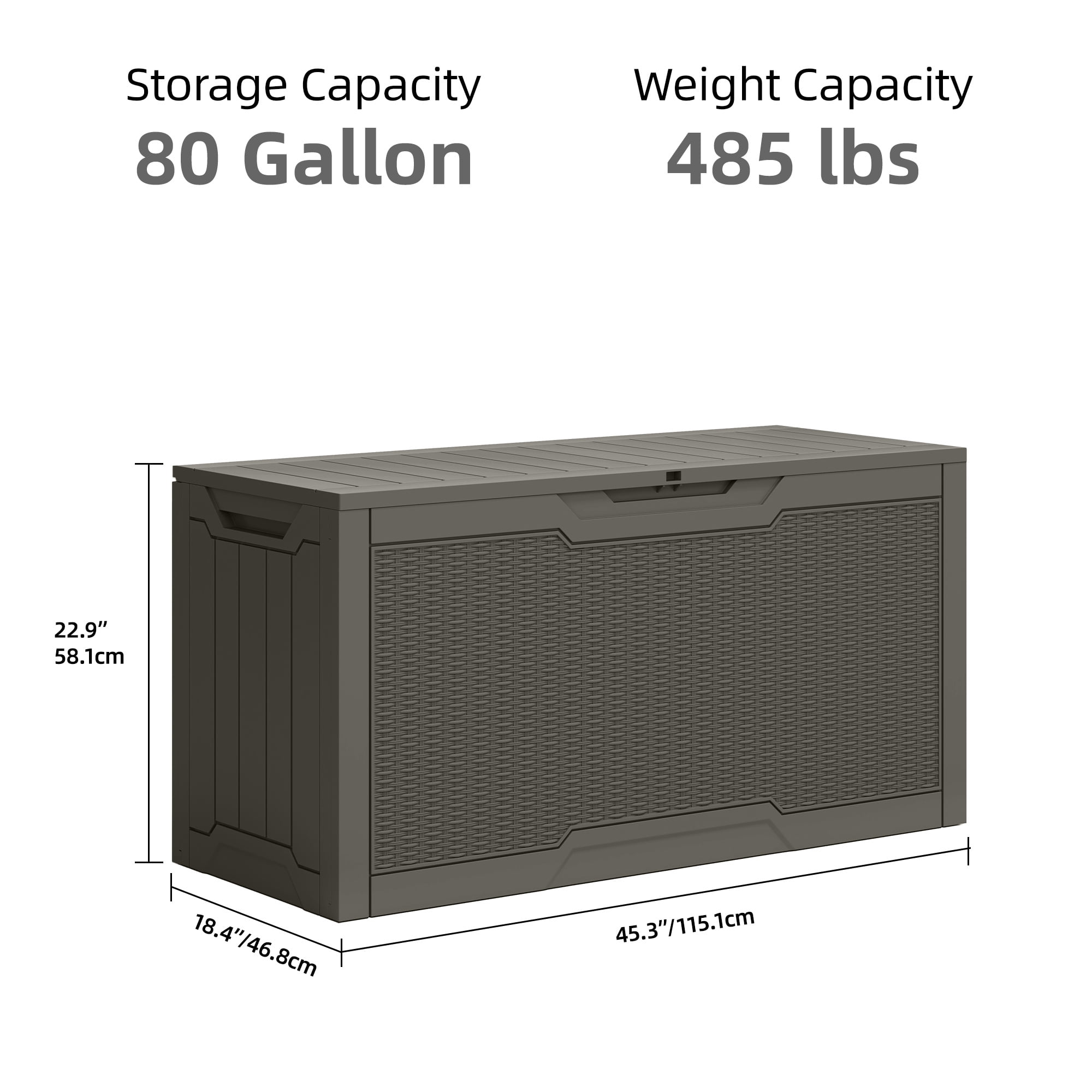 Dextrus 80 Gallon Rattan Resin Deck Box, Heavy-Duty Lockable Outdoor Storage Container, Multipurpose Patio Organizer for Garden Tools, Pool Supplies and Home Essentials, Black, Light Brown