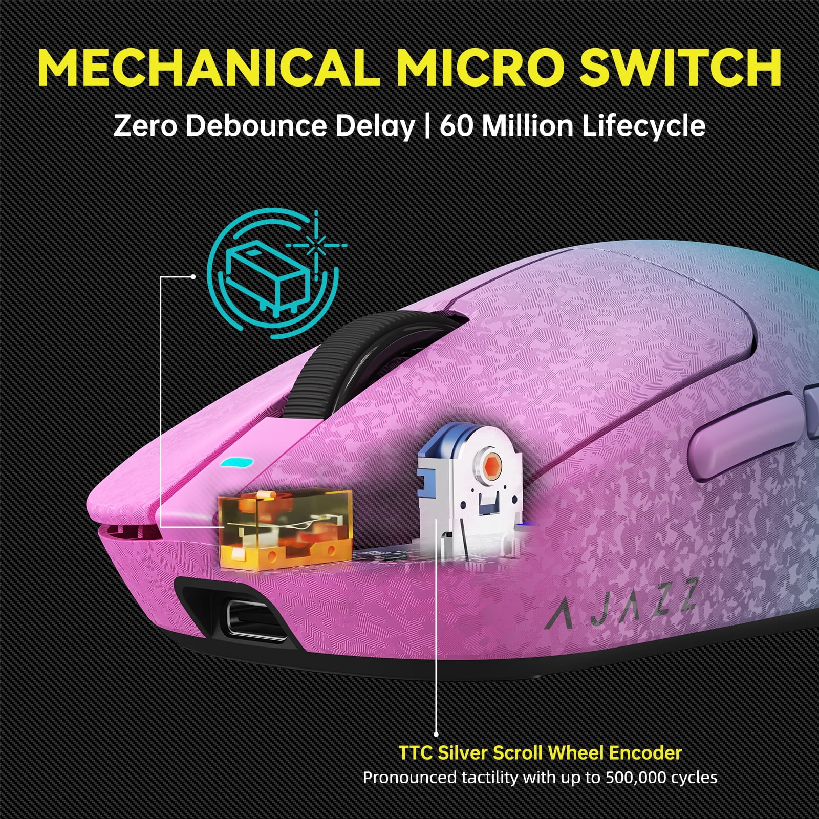 AJAZZ AJ199 Wireless Gaming Mouse, 58g Ultra-Lightweight Carbon Fiber Mouse, 24000 DPI PAW3311 Sensor, Tri-Mode 2.4G/Bluetooth/USB-C, 500mAh Rechargeable Gaming Mouse for PC, Mac, Laptop