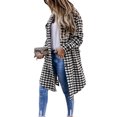 thumbnail image 1 of Women Plaid Jacket Turn Down Collar Button Long Shackets Cardigan Coat with Pockets, 1 of 4