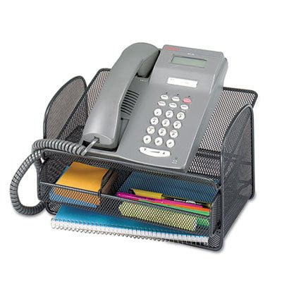 Angle Divider - Onyx Angled Mesh Steel Telephone Stand, 11 3/4 x 9 1/4 x 7, Black, Sold as 1 Each, Angled steel telephone stand has storage drawer with removable divider and storage area...., By Safco Ship from US