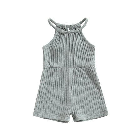 

Wassery Toddle Baby Girls Jumpsuit Sleeveless Ribbed Solid Summer Short Bodysuit for Casual Daily 6M-4T