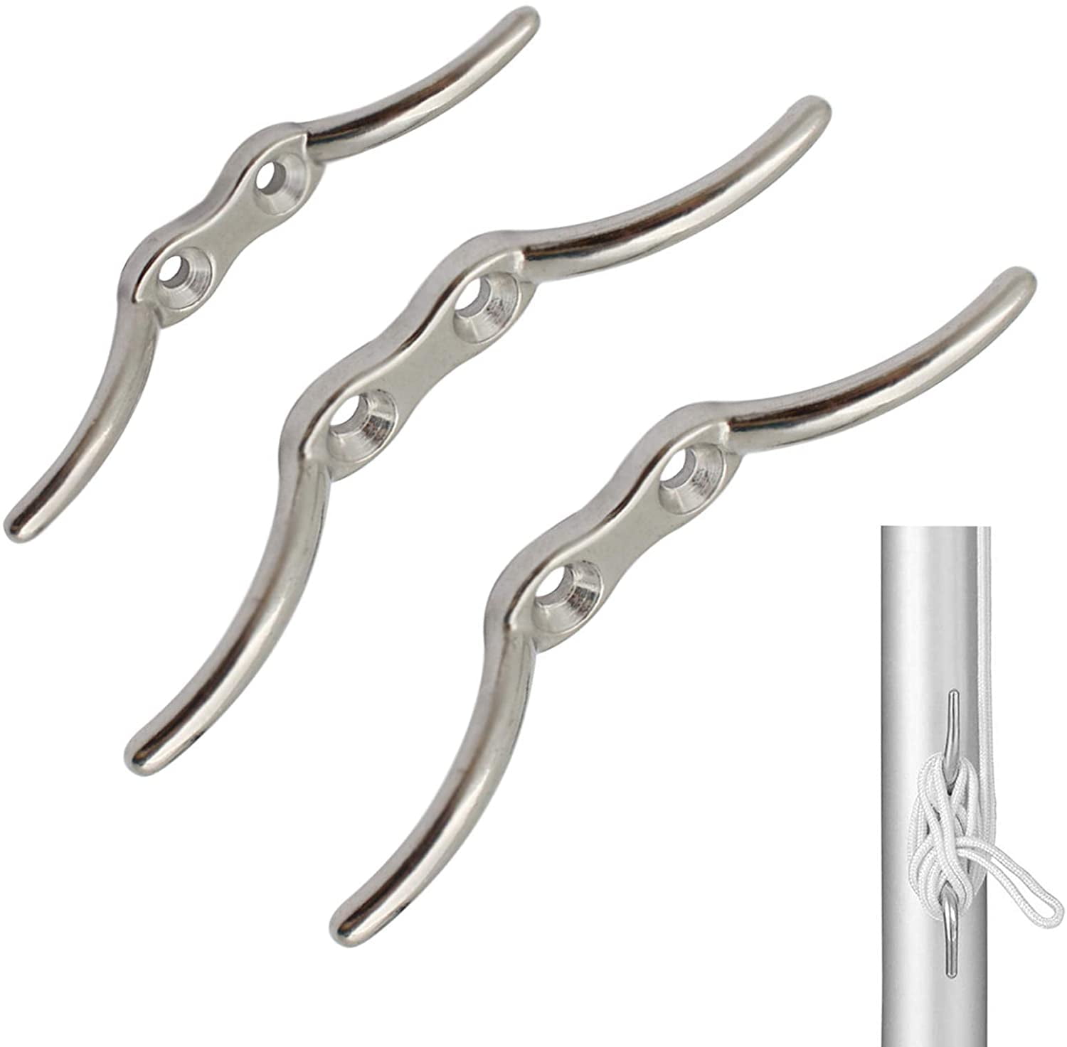 3 Pieces Cleat Hook, Silver Pole Rope Cleat Hook, Stainless Steel Flag