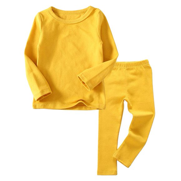 JWWN sous-Vêtements Thermiques pour Garçons et Filles en Bas Âge T-shirt à Manches Longues Leggings 2 Pcs Ensemble de Base d'Hiver pour Enfants, (Jaune, 12 Mois)