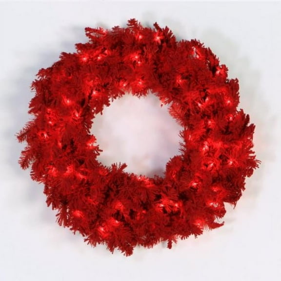 Vickerman 24" Flocked Red Fir Artificial Christmas Wreath, Red Dura-Lit LED lights.