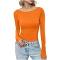thumbnail image 4 of Women's Boat Neck Tops Long Sleeve Shirts 2026 Spring Casual Fitted Tee Shirts Solid Color Slim Fit Basic Clothes, 4 of 4