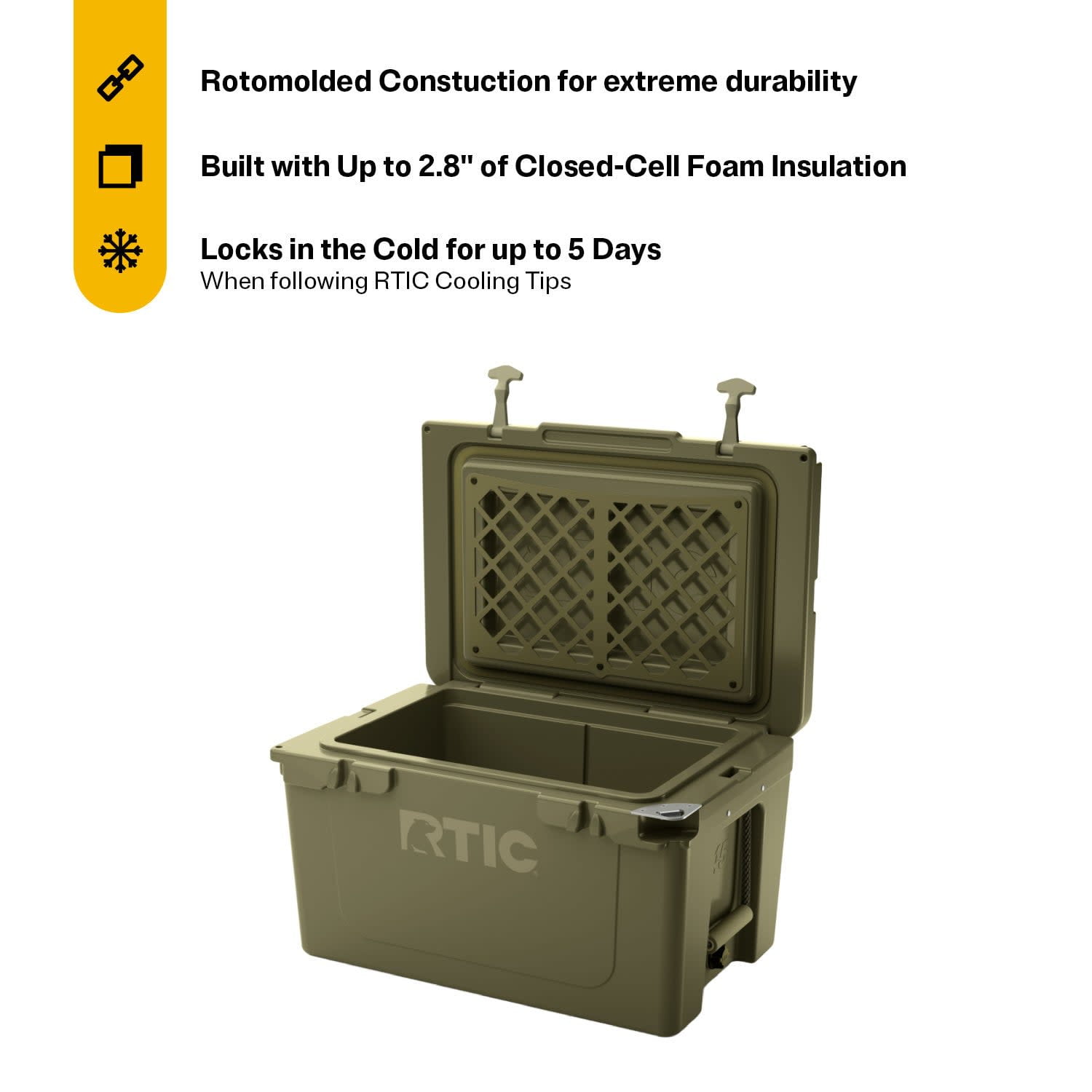 RTIC 45 QT Ultra-Tough Rotomolded Hard-Sided Ice Chest Cooler, Fits 60 Cans, Olive