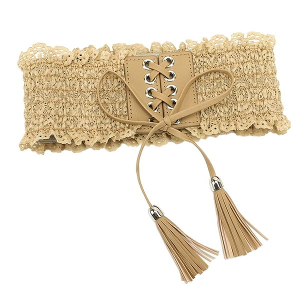 Correa de Cuero de PU perfecl Correa Elástica de encaje para Mujeres C beige