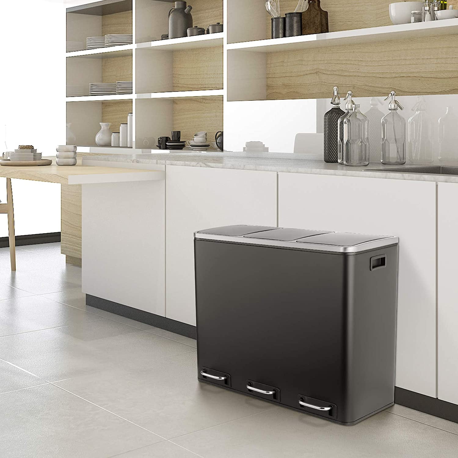 HEMBOR 14.3 Gallon Step Trash Can Stainless Steel Recycling Garbage Bin