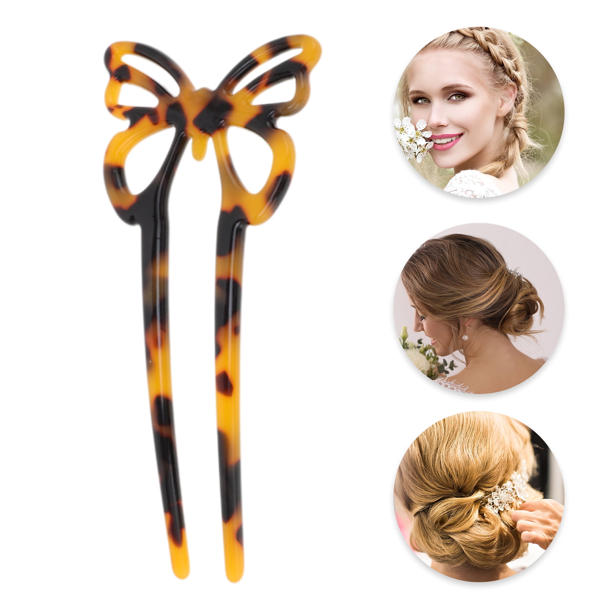 Unique Bargains Butterfly Hair Stick Fork Pins for Women 1 Pc Black, Coffee Color