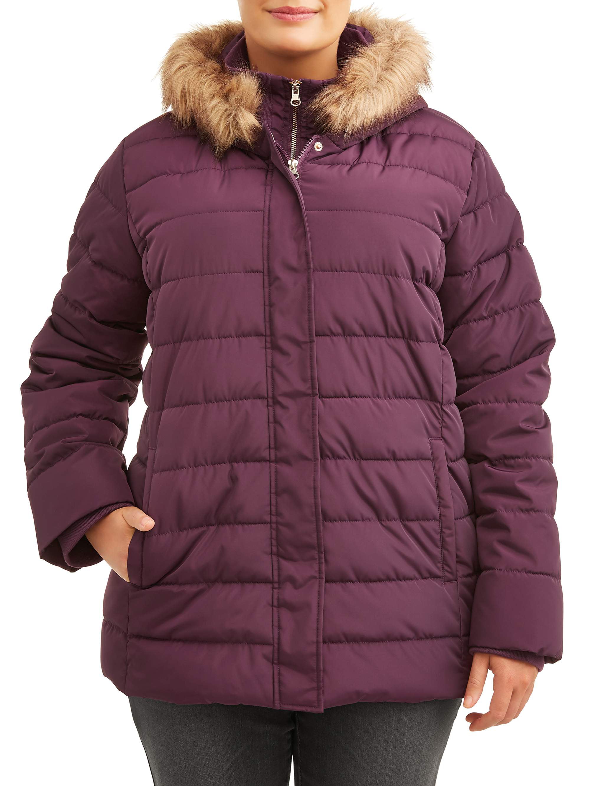 Plus Size Quilted Puffer Coat with Hood 
