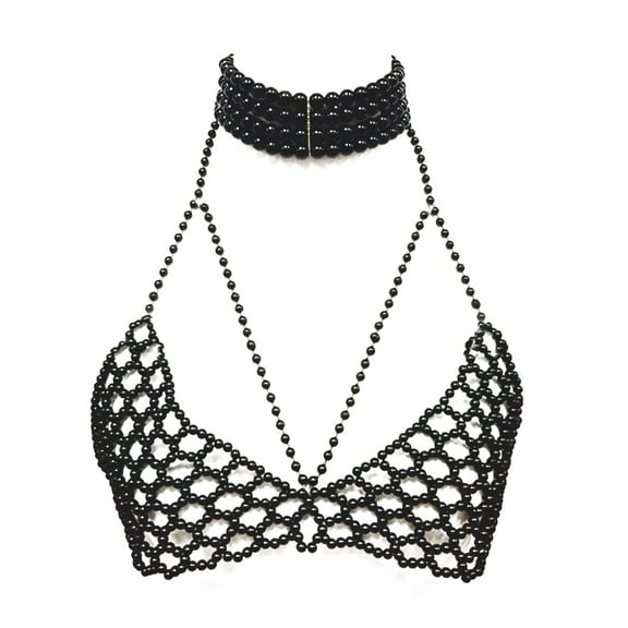 Adjustable Length Pearls Embellished Body Bra Chain for Stylish Outfits