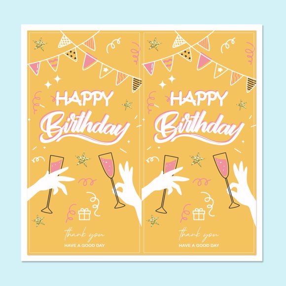 50 Pcs 25 Sheets 5*10CM Pink Yellow Happy Birthday Stickers Seal Labels For Gift Box Package Decoration Party Small Business