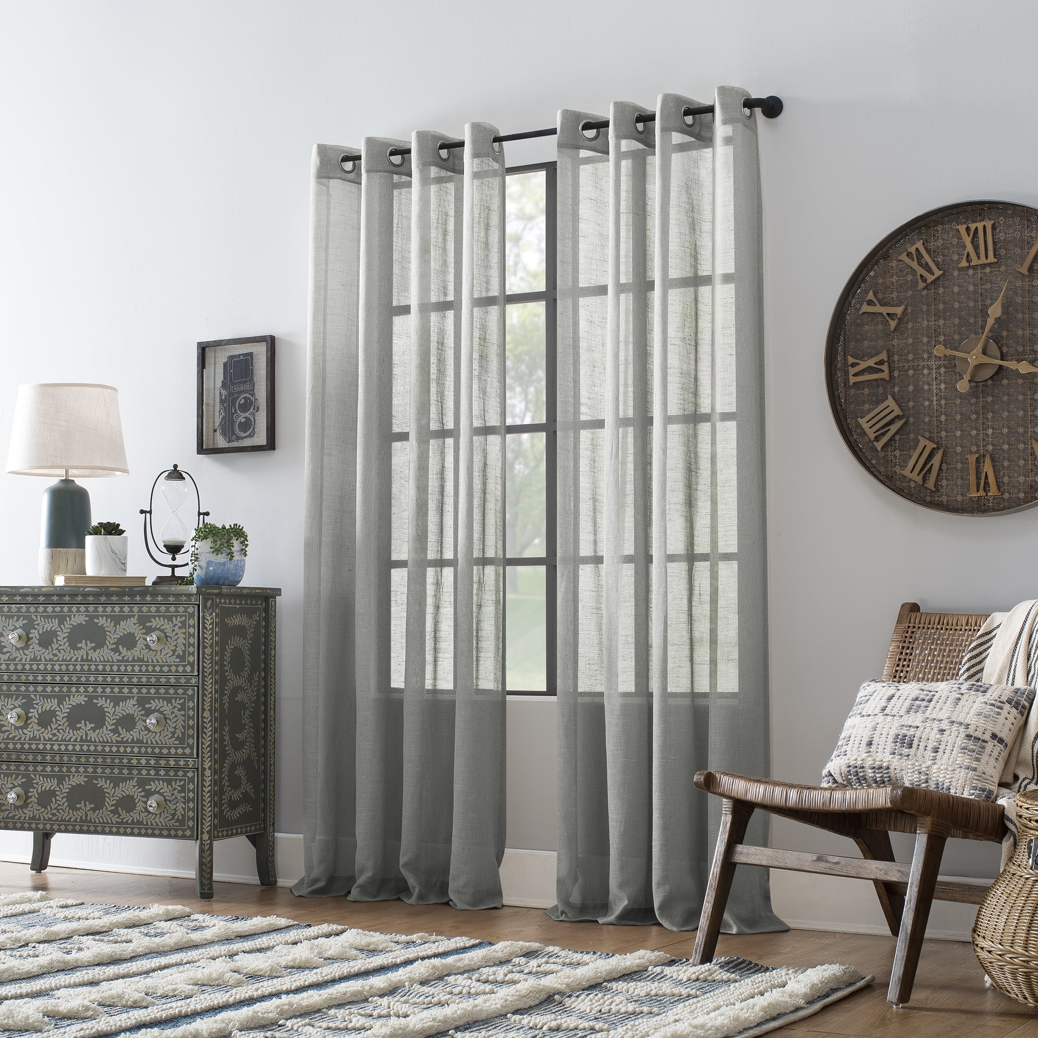 Archaeo Slub Textured Linen Blend Grommet Top Curtain, 52"x63", Gray