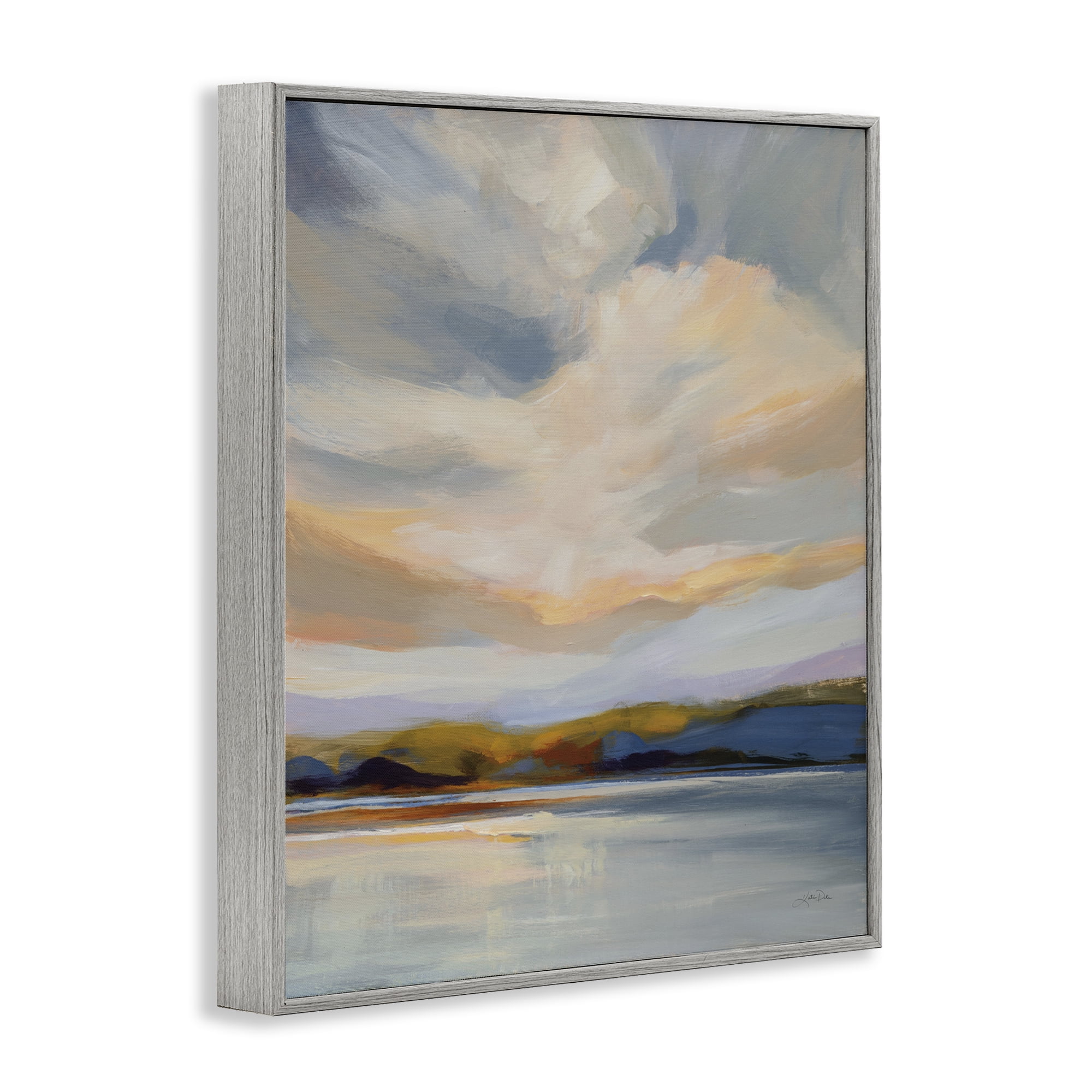 Stupell Industries Morning Glory Seascape Landscape Painting Gray Framed Art Print Wall Art, 24 x 30