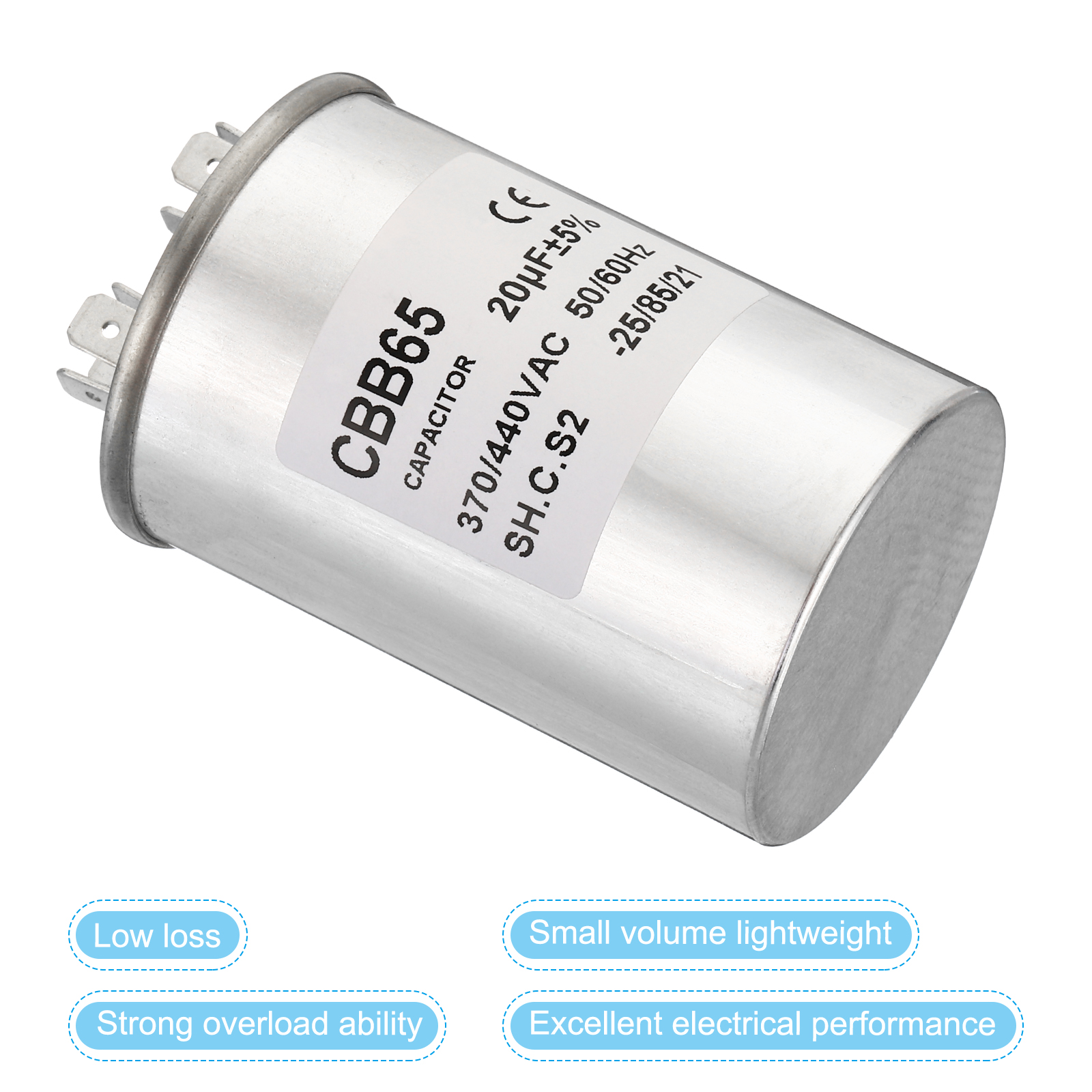 Uxcell CBB65 20uF Run Capacitor,20mfd 2Pcs AC 370/440V Aluminum Case with 2 Terminal