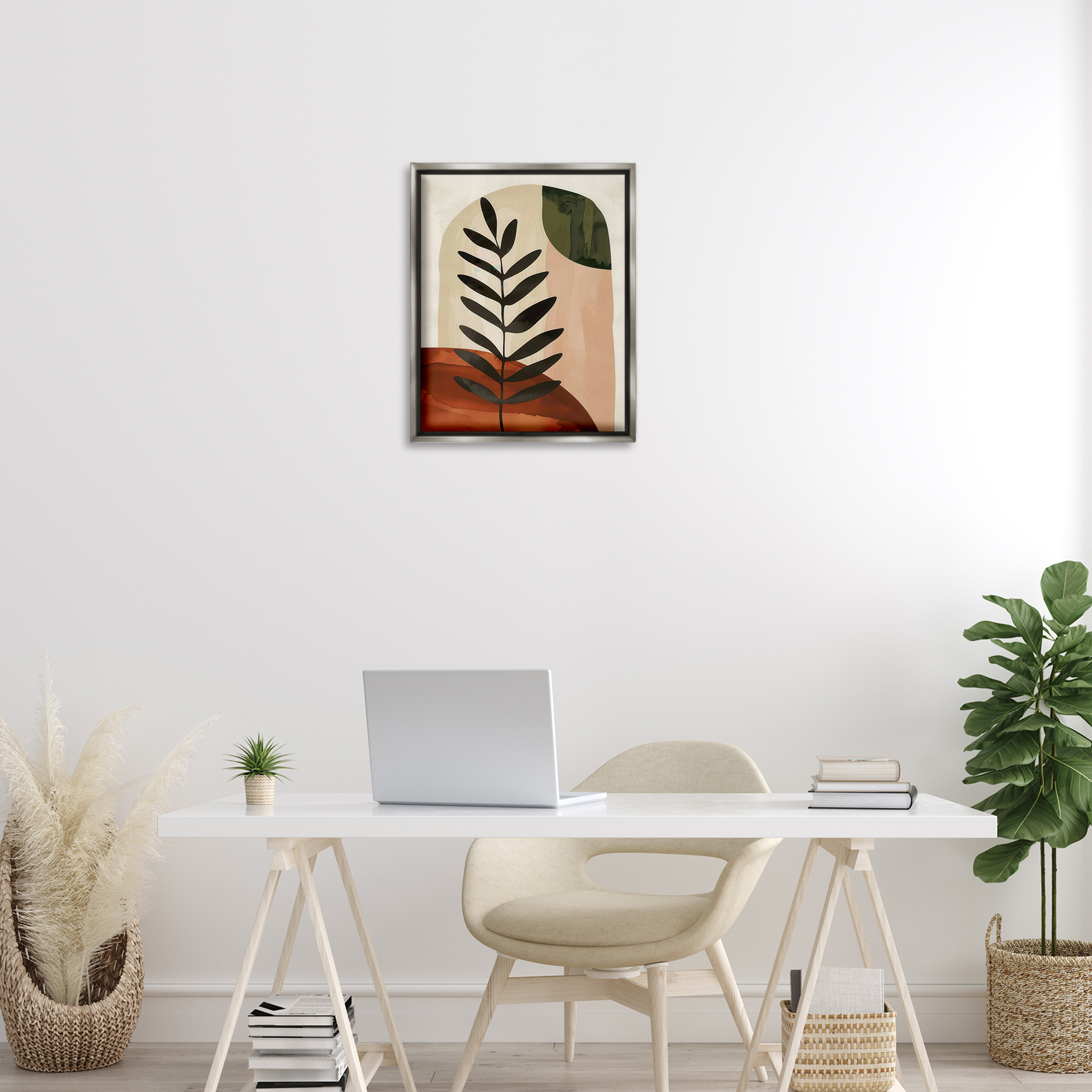 Stupell Industries Fern Strand Neutrals Plants & Flowers Painting Gray Floater Framed Canvas Art Print Wall Art, 17 x 21
