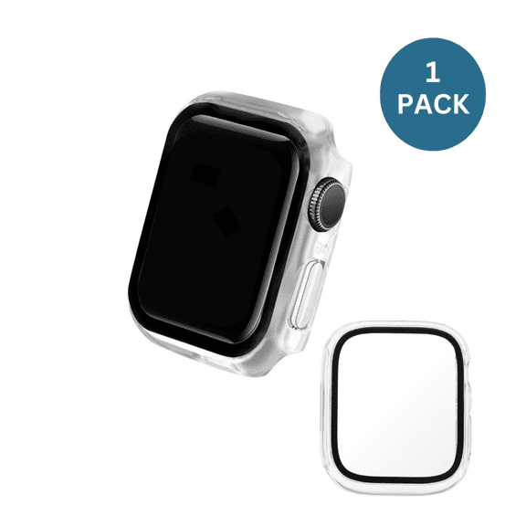 Qixxronics Clear Case for Apple Watch Series 6 - 44mm with Built-in Tempered Glass Screen Protector Full Coverage