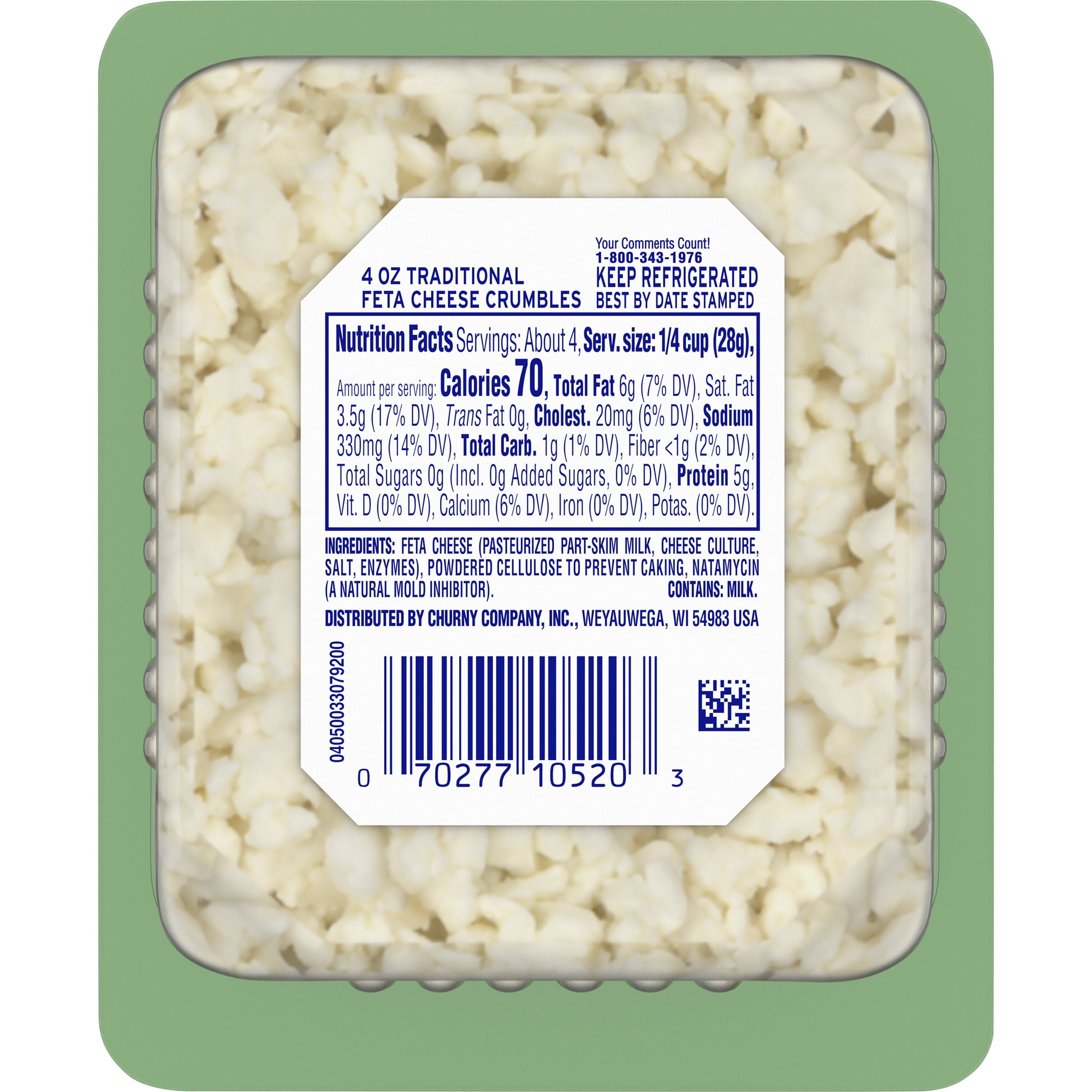 Athenos Traditional Crumbled Feta Cheese, 4 oz Tub, Refrigerated