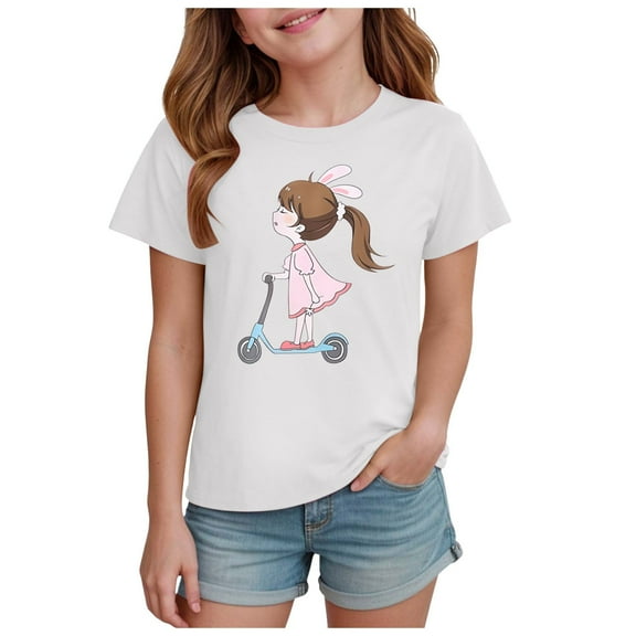 Gubotare Toddler Girls Shirts Girls' Casual Short Sleeve T Shirts Kids' Loose Soft Tops (White,Size 9-10 Years)