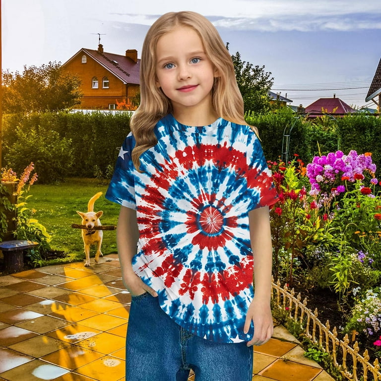 AUNVITO Boys Tie Dye Shirt Size 3-13 Years Hippies Senior Rainbow