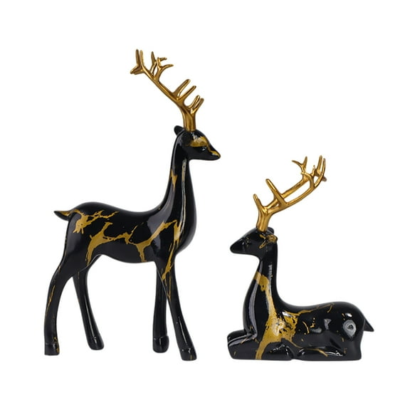 Christmas Reindeer Figurines 2pcs Set, 3D Elk Resin Statue for Home Decor, Standing and Sitting Deer Sculpture, Festive Holiday Ornaments for Living Room, Bedroom, Office, Display Stand