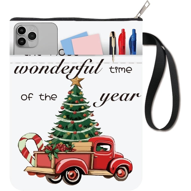 Fundas para libros con diseño de árbol de Navidad, protector de libros con forma de coche, funda para libros de bolsillo, funda de tela lavable con cremallera y bolsillo adicional.