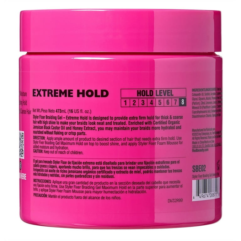 Kiss Red Styler Fixer Braiding Gel Extreme Hold 16 Ounce Jar