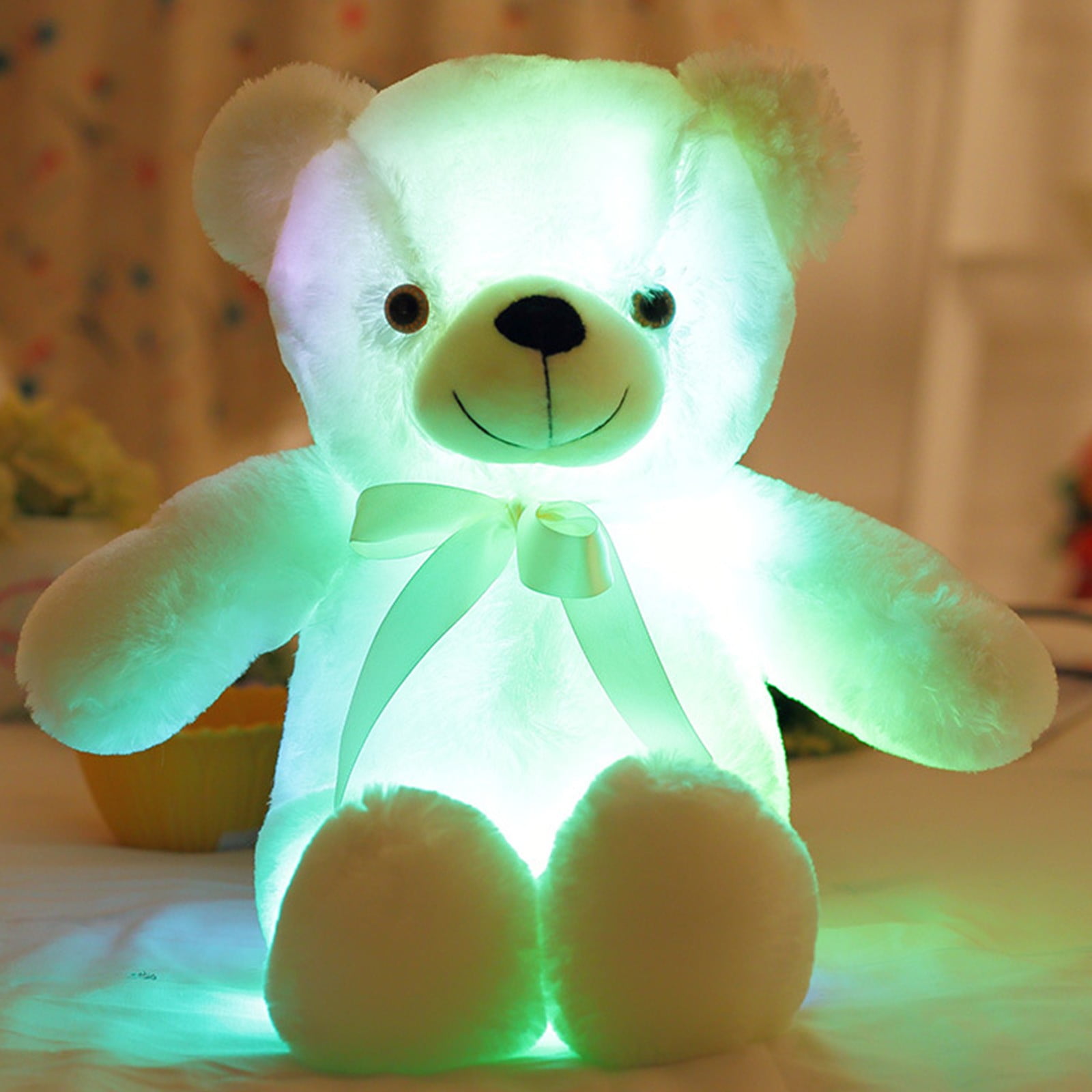 JMKQLZ Light Up Bear LED Stuffed Animal Doll with Bow Tie Soft Nightlight Glow Bear Plush Toy Gifts for Kids Mom Girls Birthday Christmas Stocking Stuffers
