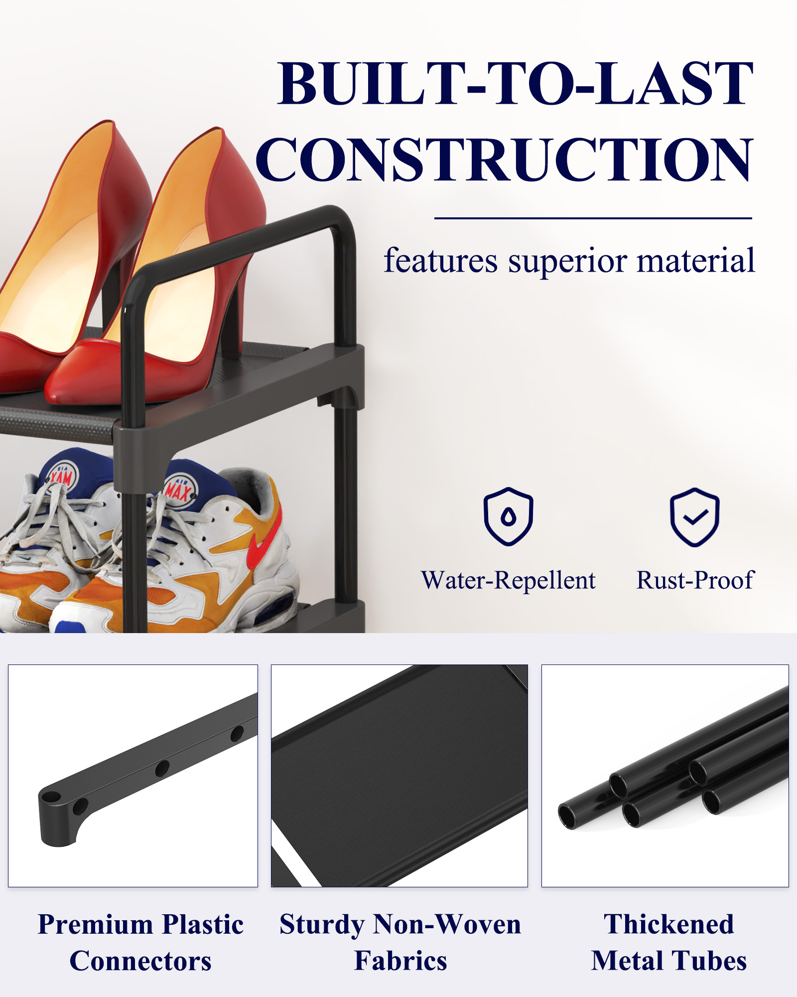 Kitsure 3-Tier Shoe Rack for Closet, Black photo 2