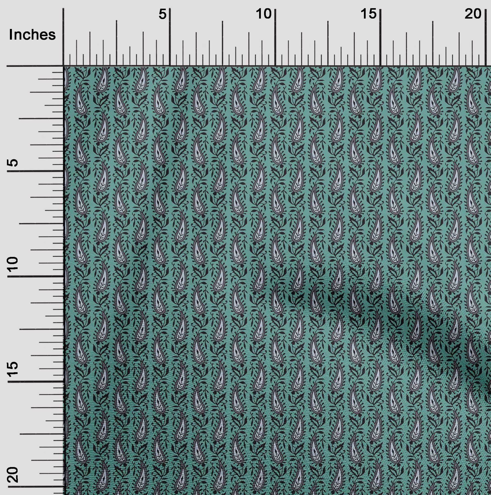 oneOone Georgette Viscose Fabric Leaves & Paisley Block Printed Fabric 1 Yard 42 Inch Wide