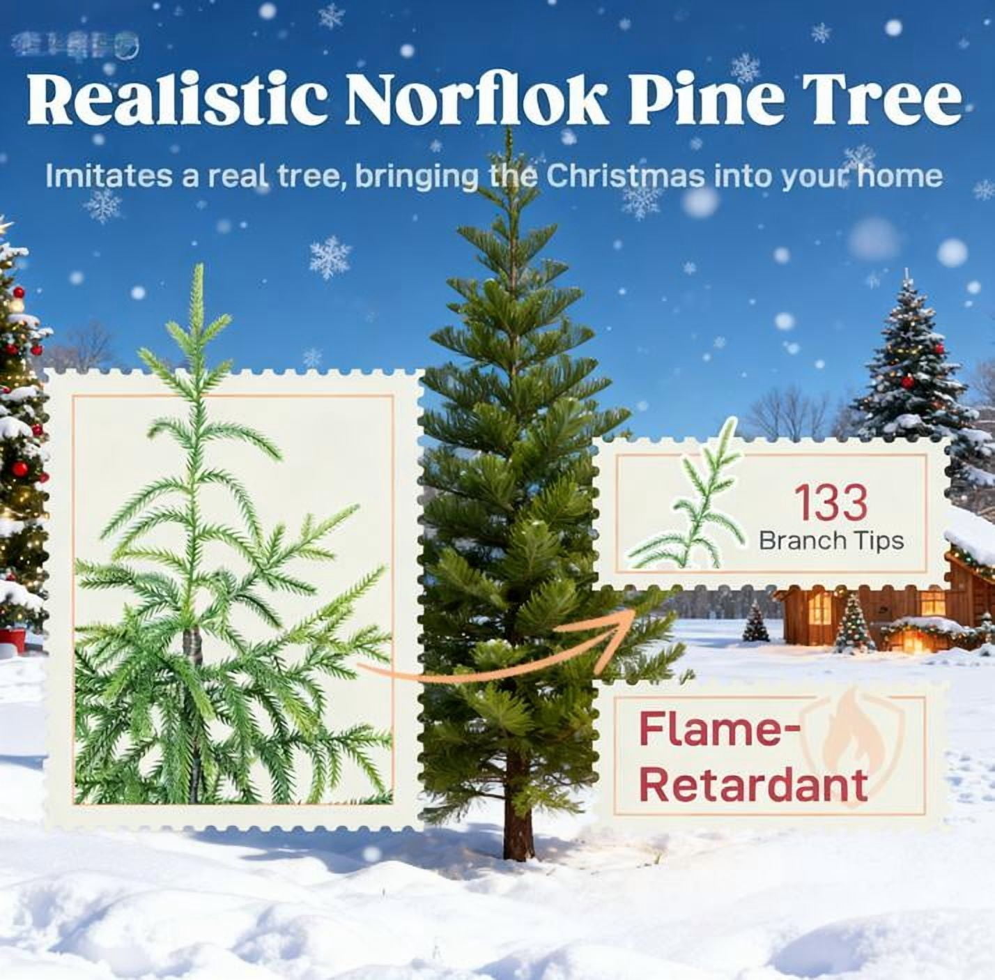 Set of 2 4ft Norfolk Pine Christmas Trees 133 Tips Each Flame Retardant Pot Base Indoor Covered Outdoor Decor