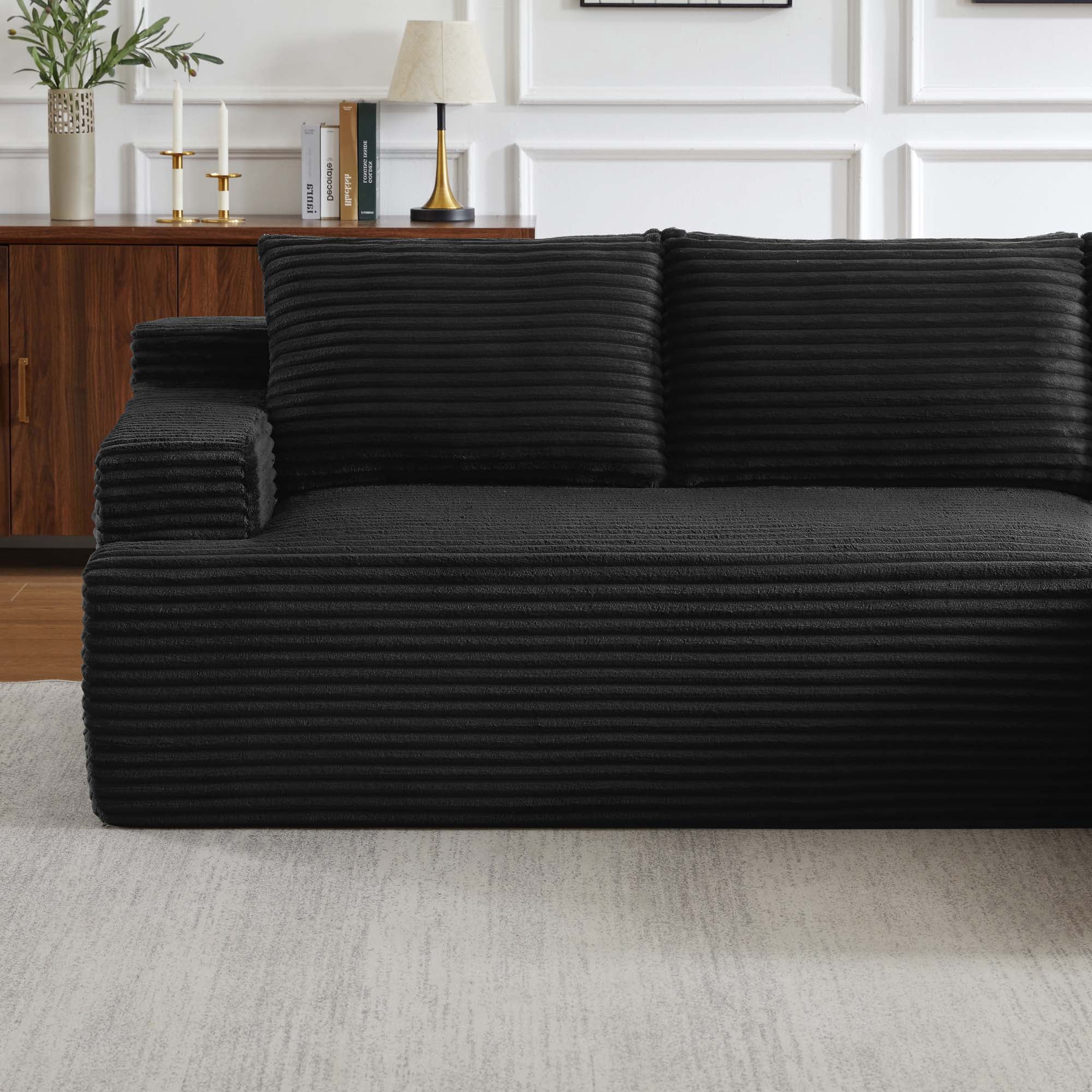 Miniyam 96" Sectional Sofa with with L-Shape Chaise, Modular Couches for Living Room, Bedroom, Black (Right Facing Chaise)