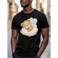 thumbnail image 3 of Sleeping Bear Men's T Shirts Cloud T-Shirt for Men Cute Cartoon Crew Neck Tees Cotton Tops, Black, S, 3 of 7
