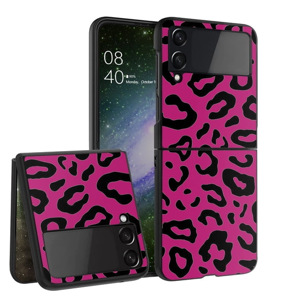 ANJ  Hard Protective Printed Case Cover Compatible with Samsung Galaxy Z Flip 4 - Hot Pink Leopard