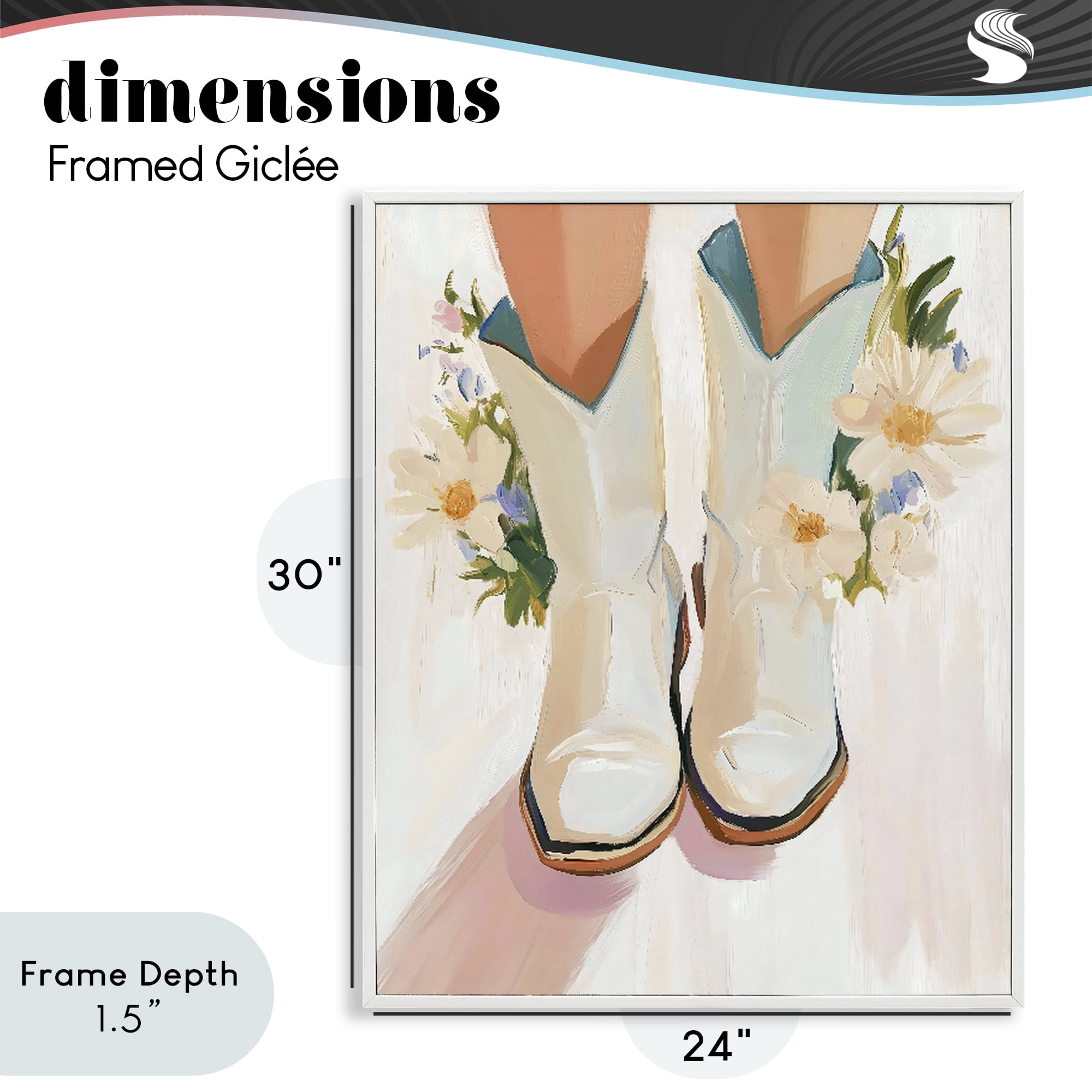 Stupell Industries Blooming Cowgirl Boots White Framed Giclee Art, design by The Prints Vibe