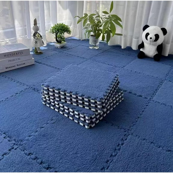 16 Pcs Plush Interlocking Carpet Tiles 49" x 49", Carpet Squares Patchwork Mat Kids Soft Foam Floor Tiles for Baby Anti Slip Playmat - Ideas for Playroom, Bedroom, Classroom Home Area Rug