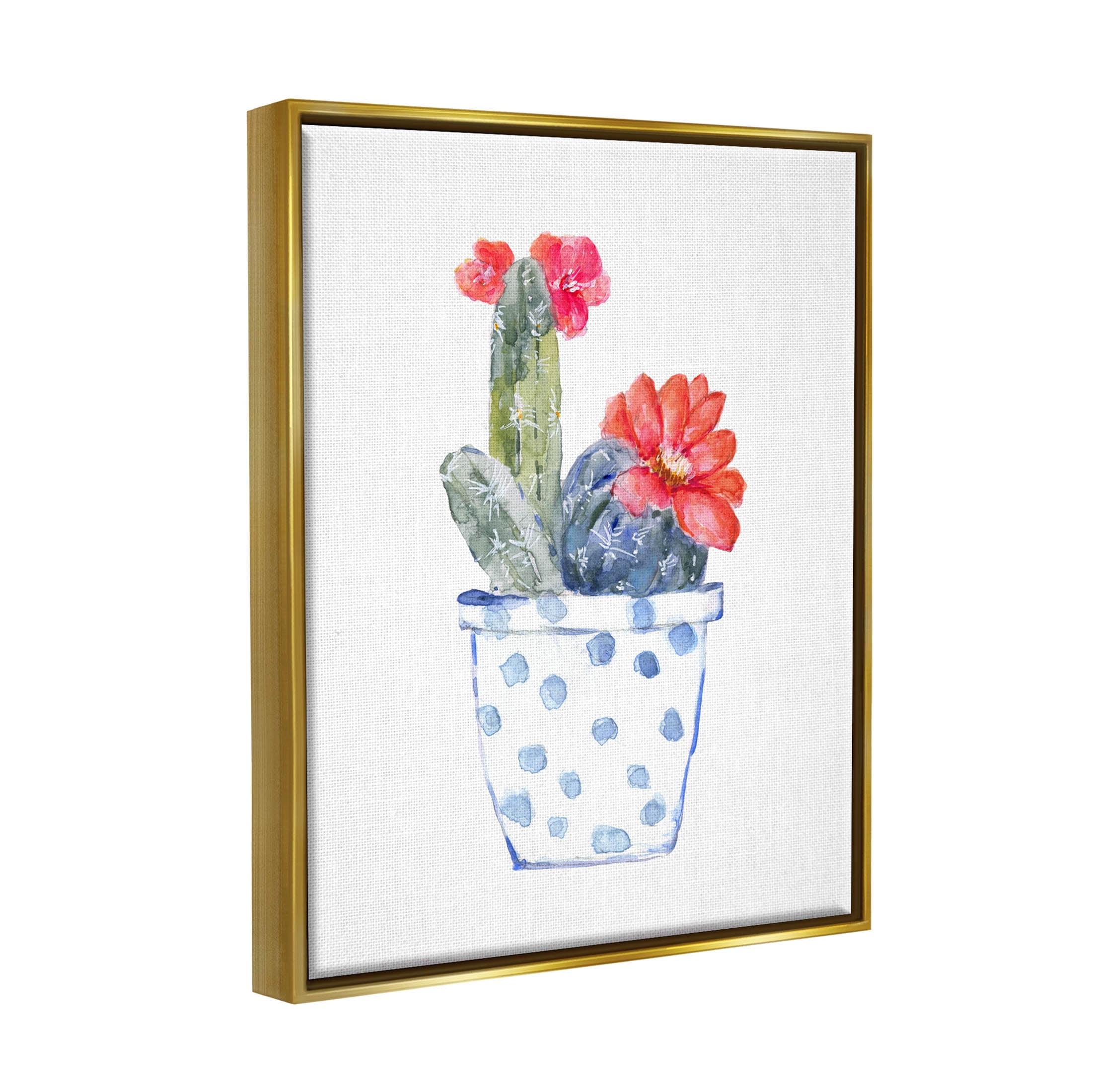 Stupell Industries Patterned Cactus Planter Graphic Art Metallic Gold Floating Framed Canvas Print Wall Art, Design by Sally Swatland