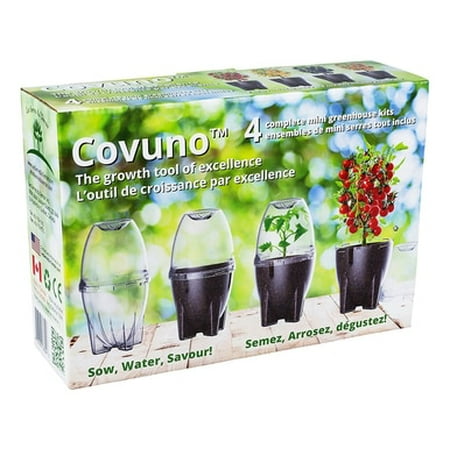 Covuno Greenhouse in a Box Kit for Cherry Tomatoes - 4 Mini Greenhouse Pots - Ideal Gift - Sits on Window Sill - Great for Urban