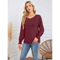 thumbnail image 4 of Long Sleeve Shirts Womens Pleated Business Casual Blouses with Smocked Cuffs Wine Red M, 4 of 6